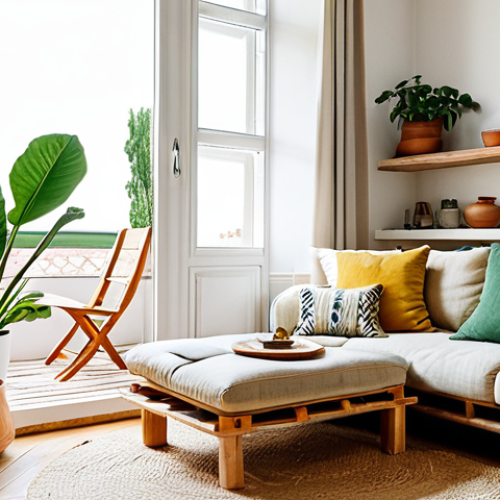 Cozy & Sustainable Living Room**

A bright and airy living room in Lisbon, Portugal, featuring a comfortable sofa made of organic cotton, repurposed wooden furniture, and local artisanal ceramics displayed on shelves. Large windows let in natural light, illuminating lush green plants. The color palette is warm and neutral with pops of earthy tones.  Emphasis on natural textures and a relaxed atmosphere.  *Prompt Modifiers*:  "home styling", "sustainable living", "cozy", "Portugal", "artesanal", "bright lighting", "natural materials", "safe for work", "appropriate content", "fully clothed", "professional", "modest", "family-friendly", "perfect anatomy", "correct proportions", "natural pose", "well-formed hands", "proper finger count", "natural body proportions."

**