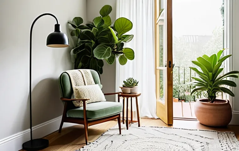 홈스타일링 실습 팁 - **A Harmonious Living Space with Thoughtful Lighting and Color.**
    A bright and inviting living r...