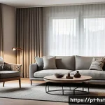 홈스타일리스트의 추천 도구와 소품 - A modern living room interior showcasing strategic lighting design with a combination of pendant lam...