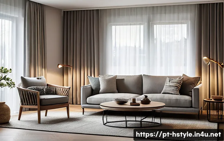 홈스타일리스트의 추천 도구와 소품 - A modern living room interior showcasing strategic lighting design with a combination of pendant lam...