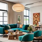 홈스타일리스트와 고객 계약서 작성 방법 - A professional home stylist consulting with a Brazilian client in a modern living room setting, deta...